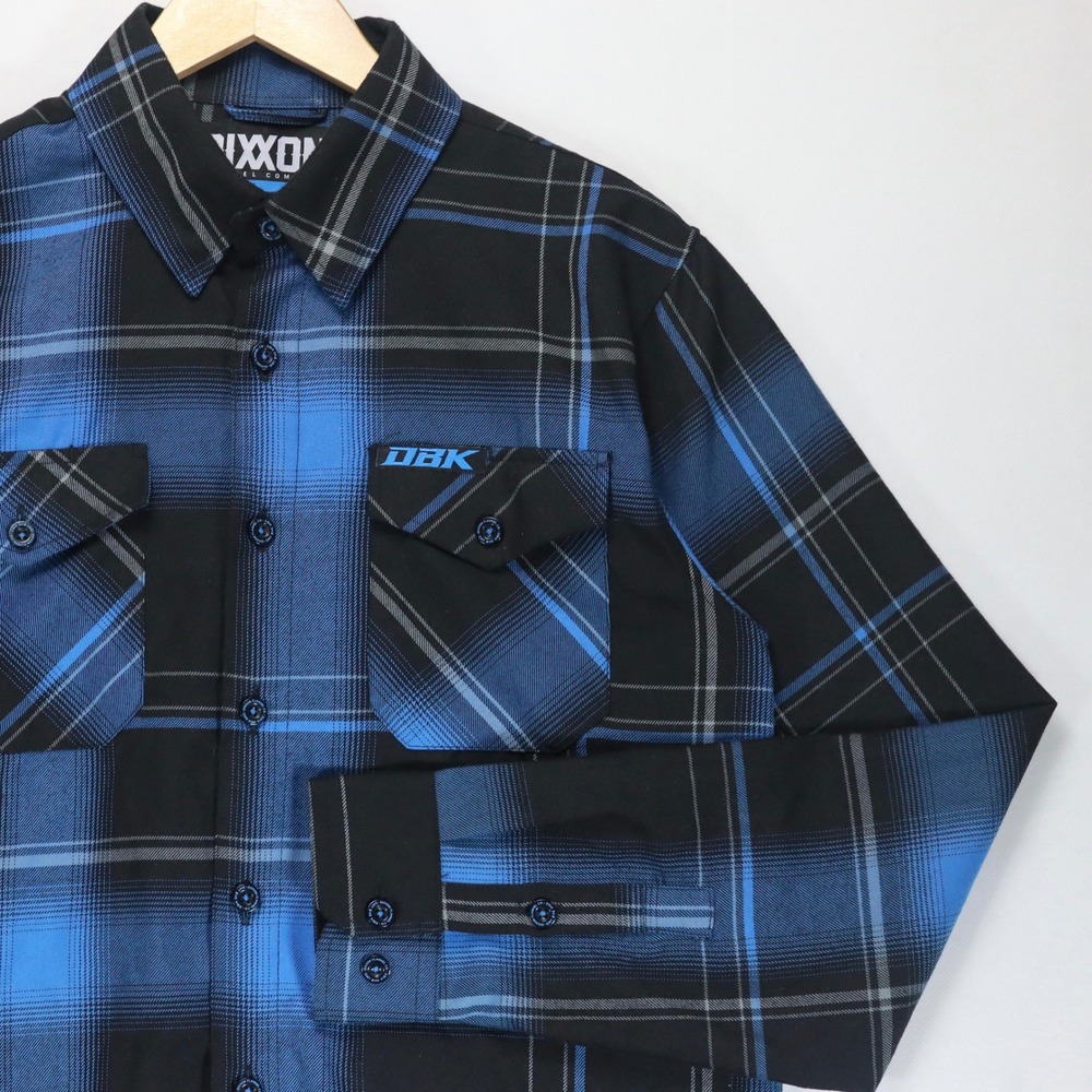Dixxon Flannel Dirt Bike Kidz Shirt Mens Small Blue Black Plaid D-Tech DBK Long